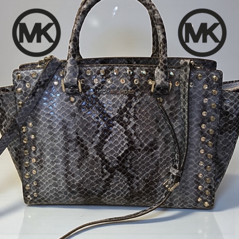 Michael Kors Black Snake Print Satchel